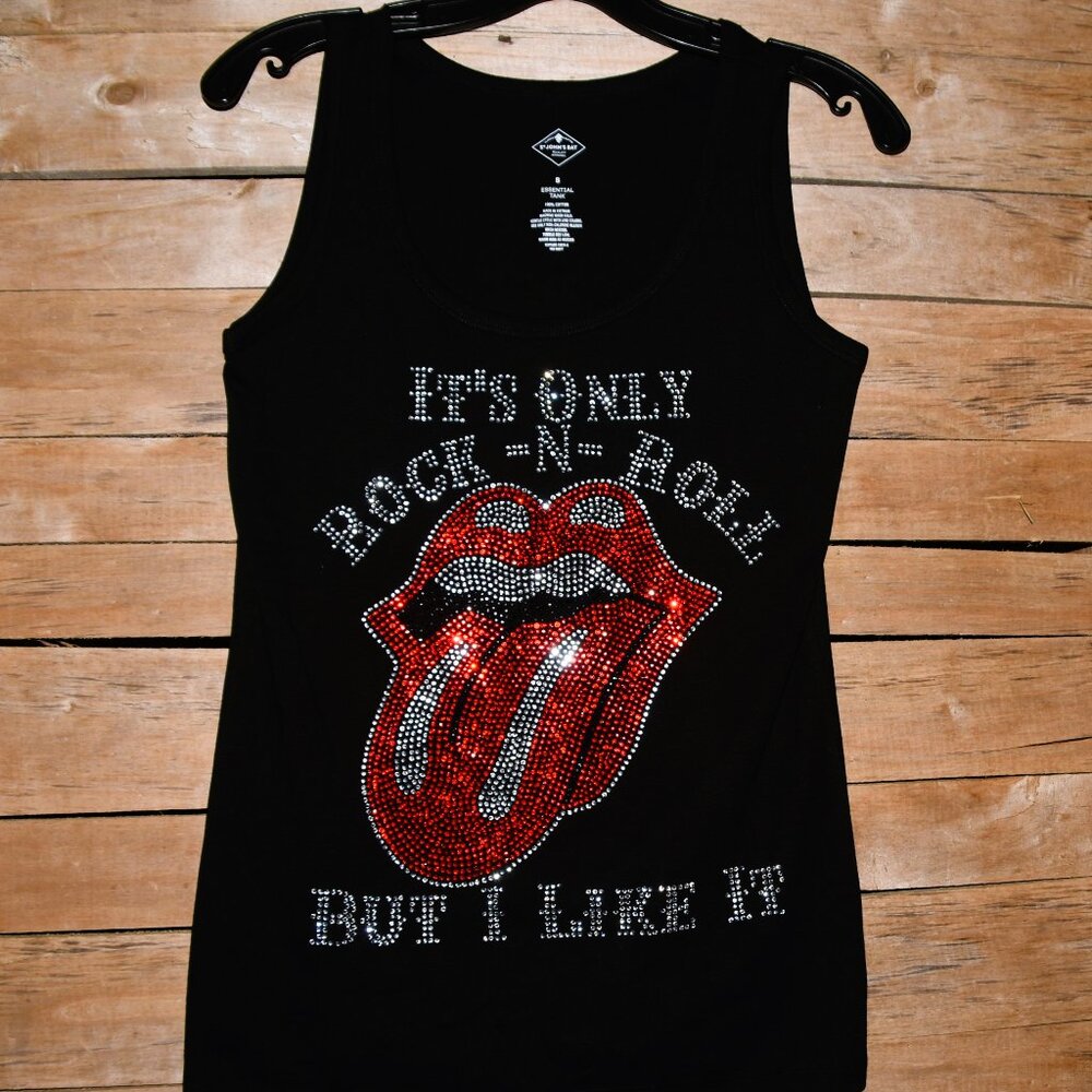 The Rolling Stones It's Only rhinestone sleeveless shirt XS S  M L XL XXL 1X…